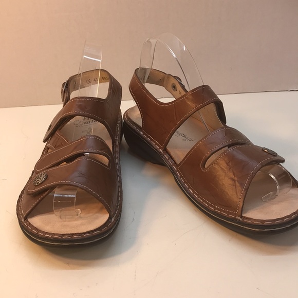 NWOT Finn Comfort Brown Leather Sandals with Velcro Straps Size 10 - Picture 3 of 16